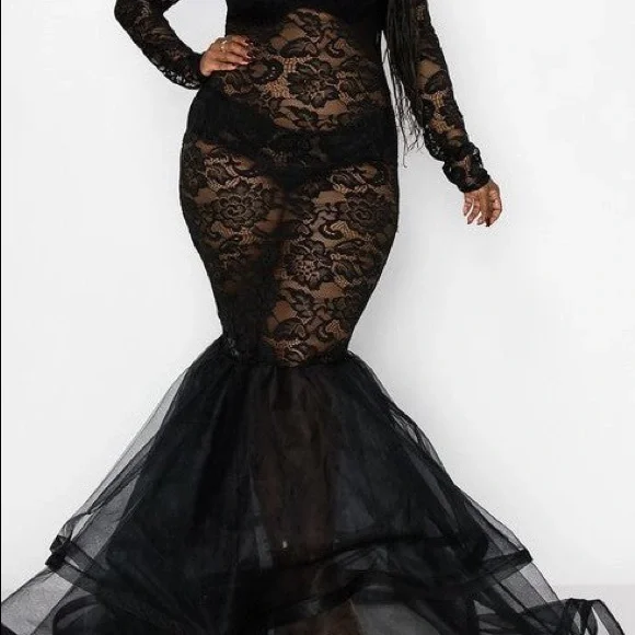 knee length dresses for ladies Plus Size Mermaid Jewel Lace Black Bridesmaid Dresses